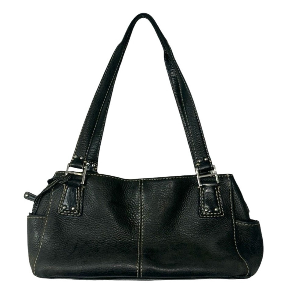 Fossil Vintage Leather Dark Brown Small Pouchette Handbag Purse Bag Two Handle
